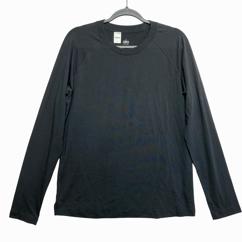 Alo Long Sleeve Shirt Mens M Black Triumph Raglan Crew Neck Stretch Activewear